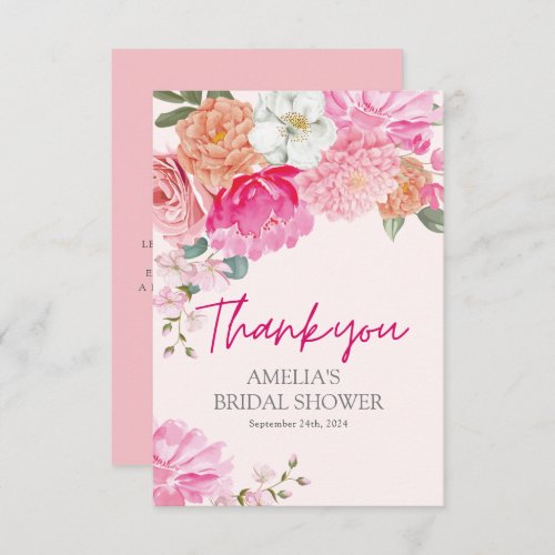 Blush pink Watercolor Floral Bridal Shower Welcome Thank You Card