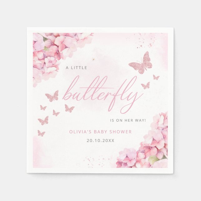 Blush Pink Watercolor Floral Butterfly Baby Shower Napkins (Front)