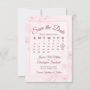 Blush Pink Watercolor Floral Calendar Wedding Save The Date