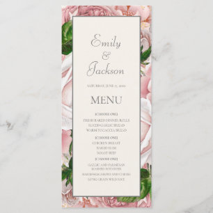 Blush Pink Watercolor Floral Cream Wedding Menu