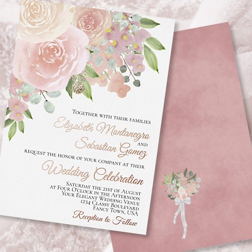 Blush Pink Watercolor Floral Elegant Wedding Foil Invitation