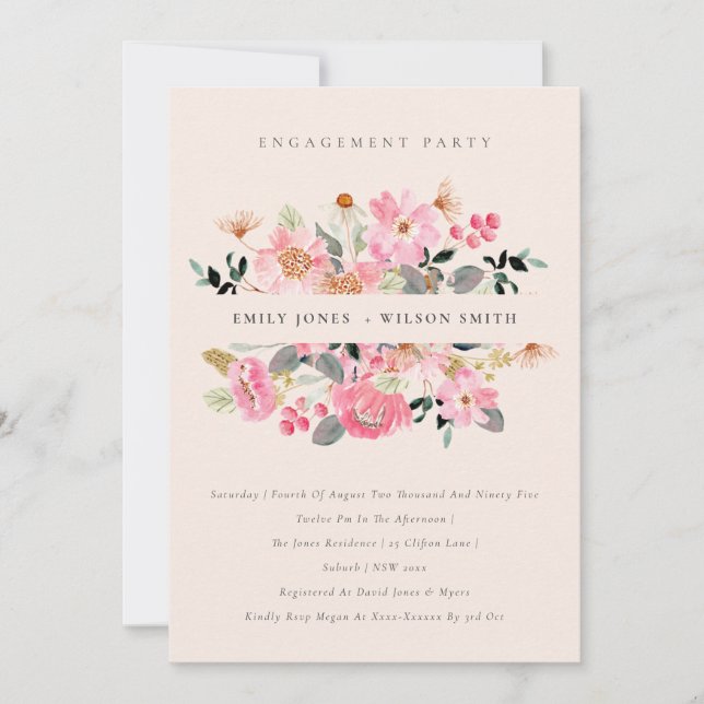 Blush Pink Watercolor Floral Engagement Invite (Front)