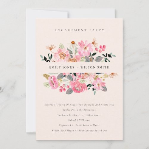Blush Pink Watercolor Floral Engagement Invite