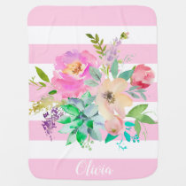 Blush Pink Watercolor Floral Girl Baby Blanket