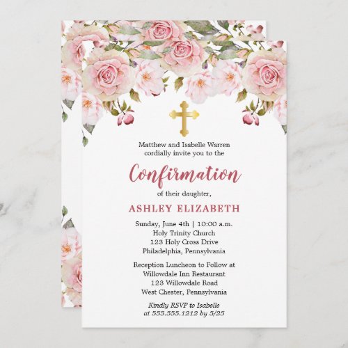 Blush Pink Watercolor Floral Girl Confirmation  Invitation