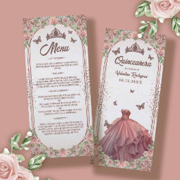 Blush Pink Watercolor Floral Glitter Quinceanera Menu