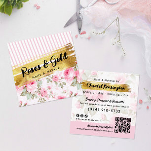 Blush Pink Watercolor Floral Gold Shabby QR Code Square Business Card