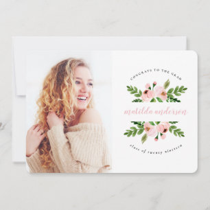 Blush pink watercolor floral graduation photo announcement