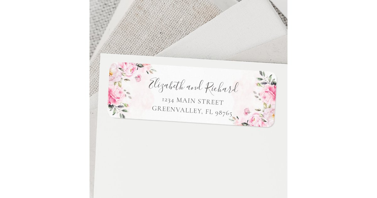Blush Pink Watercolor Floral Greenery Address Label | Zazzle