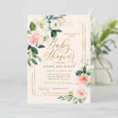 Blush Pink Watercolor Floral Greenery Baby Shower Invitation (Standing Front)