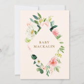 Blush Pink Watercolor Floral Greenery Baby Shower Invitation (Back)