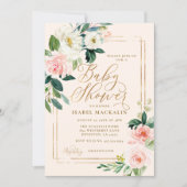 Blush Pink Watercolor Floral Greenery Baby Shower Invitation (Front)