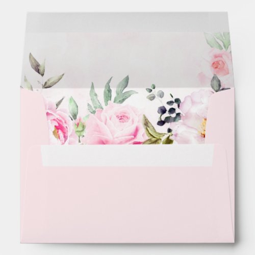 Blush Pink Watercolor Floral Greenery Envelope