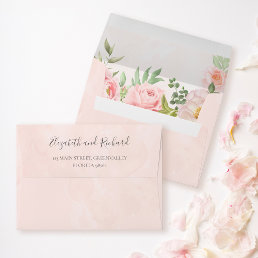 Blush Pink Watercolor Floral Greenery Envelope