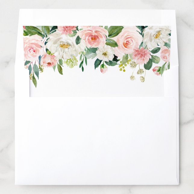 Blush Pink Watercolor Floral Greenery Flower Envelope Liner (In Envelope)