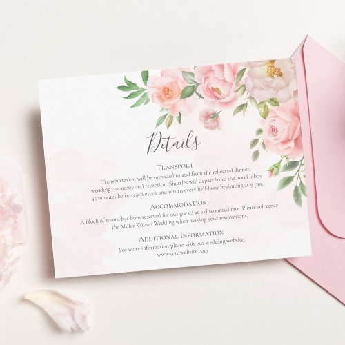 Blush Pink Watercolor Floral Greenery Wedding Enclosure Card