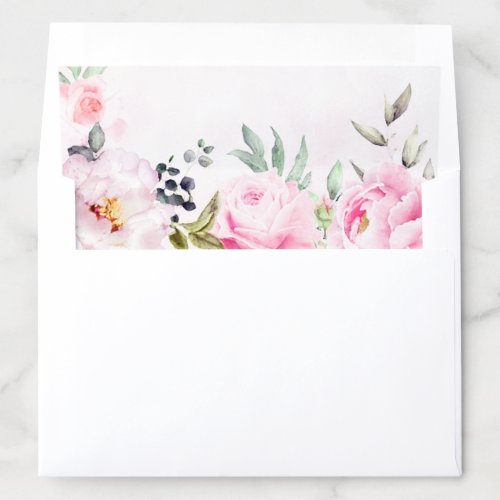 Blush Pink Watercolor Floral Greenery Wedding Envelope Liner
