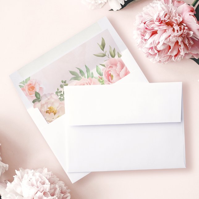 Blush Pink Watercolor Floral Greenery Wedding Envelope Liner (Creator Uploaded)