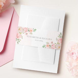 Blush Pink Watercolor Floral Greenery Wedding Invitation Belly Band