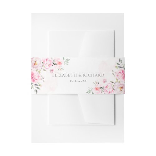 Blush Pink Watercolor Floral Greenery Wedding Invitation Belly Band