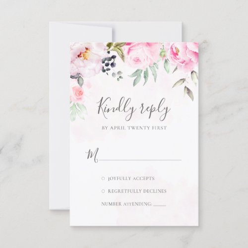 Blush Pink Watercolor Floral Greenery Wedding RSVP Card