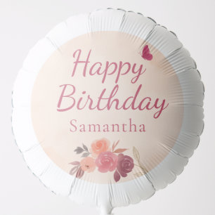 Blush Pink Watercolor Floral Happy Birthday Balloon