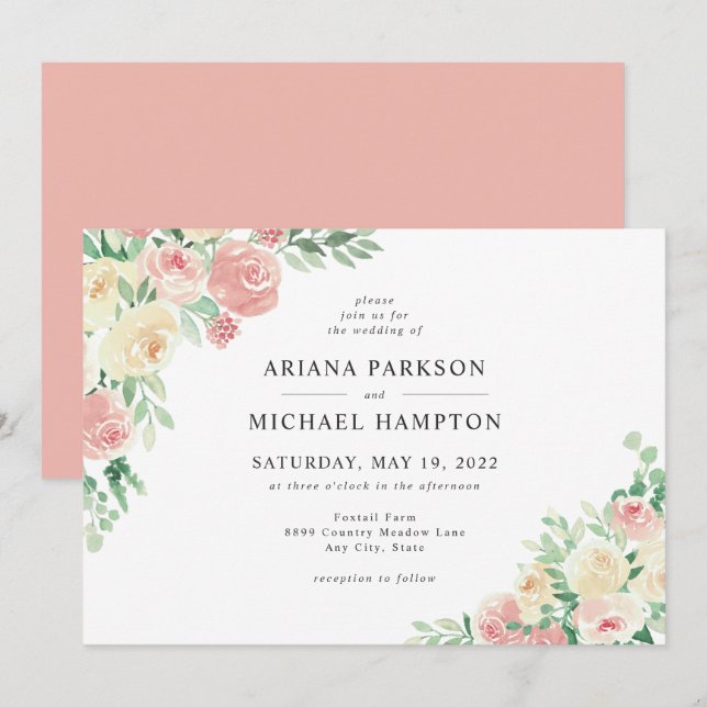 Blush Pink Watercolor Floral Invitation (Front/Back)