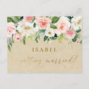 Blush Pink Watercolor Floral & Kraft Bridal Shower Postcard