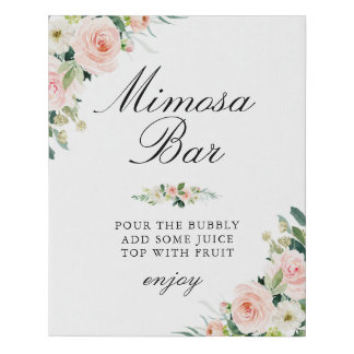 blush pink watercolor floral mimosa bar sign
