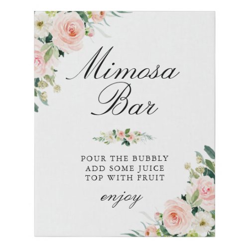 blush pink watercolor floral mimosa bar sign