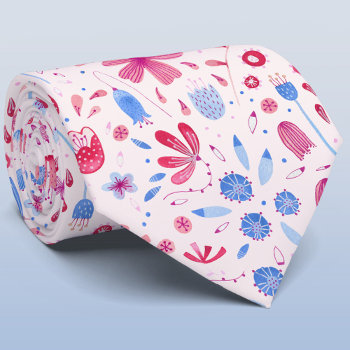 Blush Pink Watercolor Floral Neck Tie by Squirrell at Zazzle