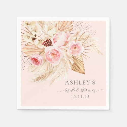 Blush Pink Watercolor floral pampas boho Napkins