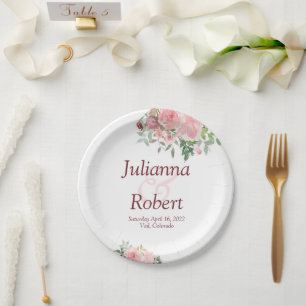 Blush pink watercolor floral paper plates