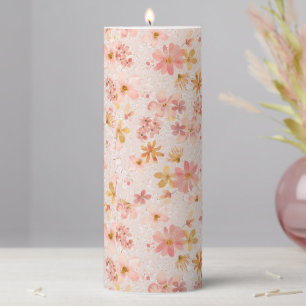 Blush Pink Watercolor Floral Pattern Pillar Candle
