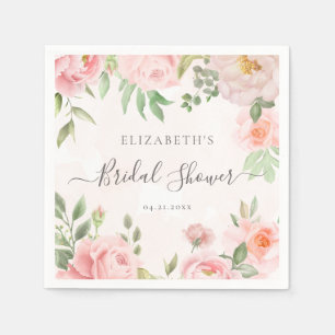 Blush Pink Watercolor Floral Peony Bridal Shower Napkins
