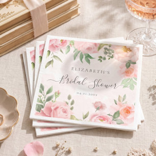Blush Pink Watercolor Floral Peony Bridal Shower Napkins