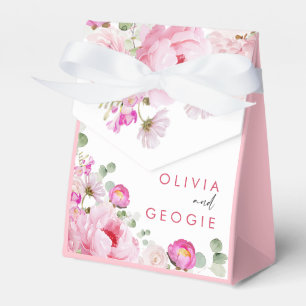 Blush Pink Watercolor Floral Peony Wedding Favor Boxes