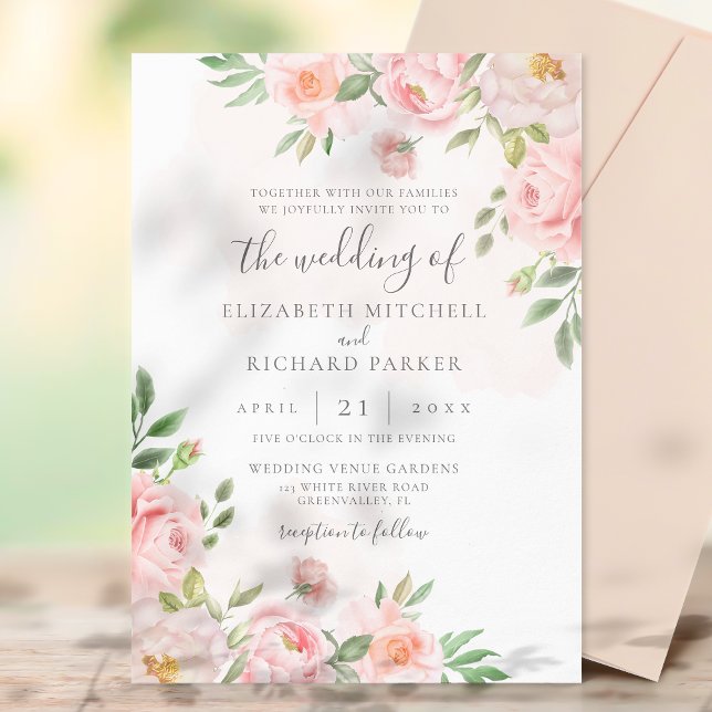 Blush Pink Watercolor Floral Peony Wedding Invitation (Creator Uploaded)