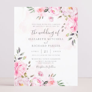 Blush Pink Watercolor Floral Peony Wedding Invite