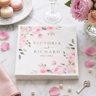 Blush Pink Watercolor Floral Peony Wedding Napkins