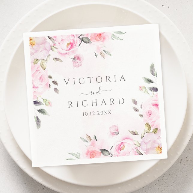 Blush Pink Watercolor Floral Peony Wedding Napkins (Creator Uploaded)