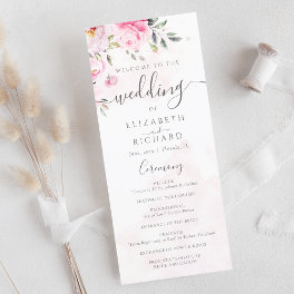 Blush Pink Watercolor Floral Peony Wedding Program
