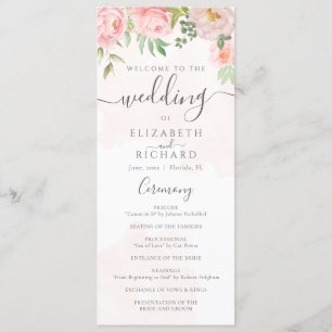 Blush Pink Watercolor Floral Peony Wedding Program
