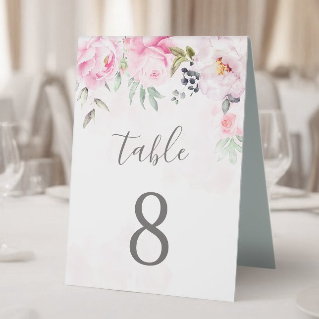 Blush Pink Watercolor Floral Peony Wedding Table Tent (Creator Uploaded)