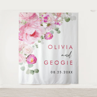 Blush Pink Watercolor Floral Peony Wedding Tapestry