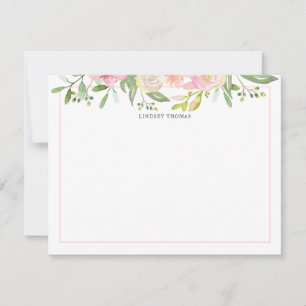 Blush Pink Watercolor Floral Personalized Note Card