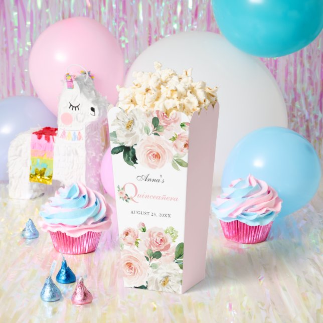 Blush Pink Watercolor Floral Quinceañera Favor Boxes (Party)