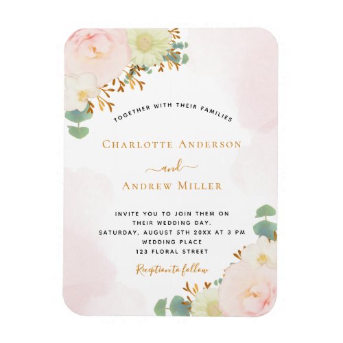 Blush pink watercolor floral rose gold wedding magnet