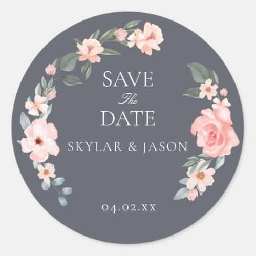 Blush Pink Watercolor Floral Rose  Sage Greenery Classic Round Sticker