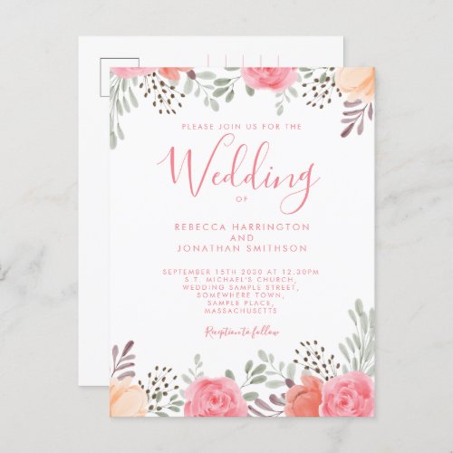 Blush Pink Watercolor Floral Rose Wedding Invite